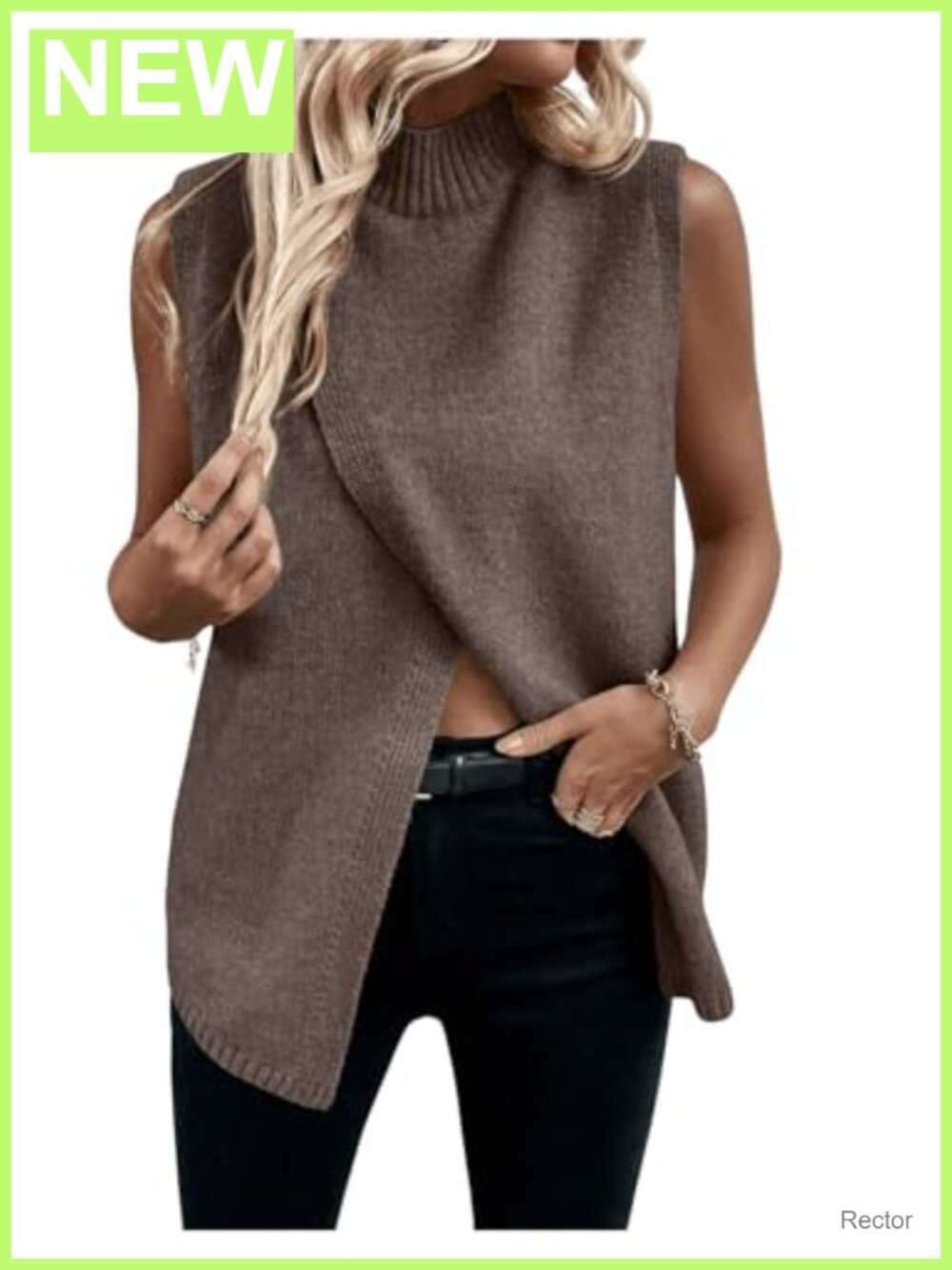 Sweater Vest Mock Neck Sleeveless Asymmetrical Hem Knit Business Casual